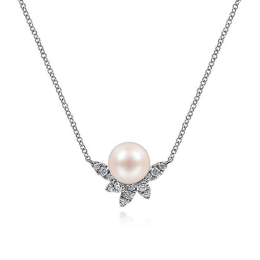 Gabriel & Co. NK6439W45PL 14K White Gold Pearl and Diamond Necklace