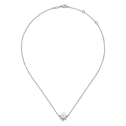 Gabriel & Co. NK6439W45PL 14K White Gold Pearl and Diamond Necklace