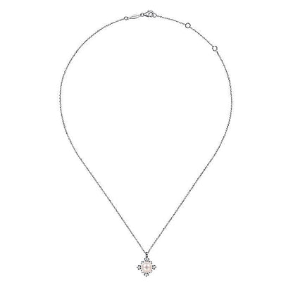 Gabriel & Co. NK6440W45PL 14K White Gold Round Pearl Pendant Necklace with Diamond Accents