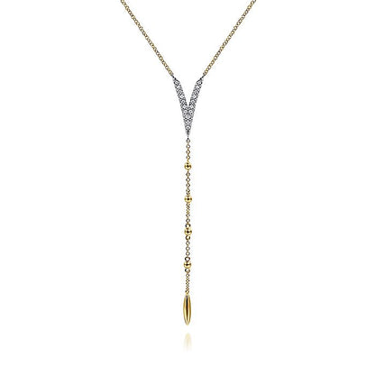 Gabriel & Co. NK6448M45JJ 18.5 Inch 14K Yellow-White Gold Pavé Diamond Chevron Y Necklace