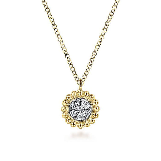 Gabriel & Co. NK6465Y45JJ 14K Yellow Gold Round Diamond Cluster Pendant Necklace with Bujukan Frame