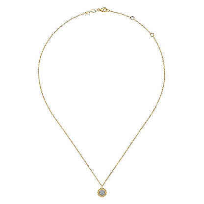 Gabriel & Co. NK6465Y45JJ 14K Yellow Gold Round Diamond Cluster Pendant Necklace with Bujukan Frame
