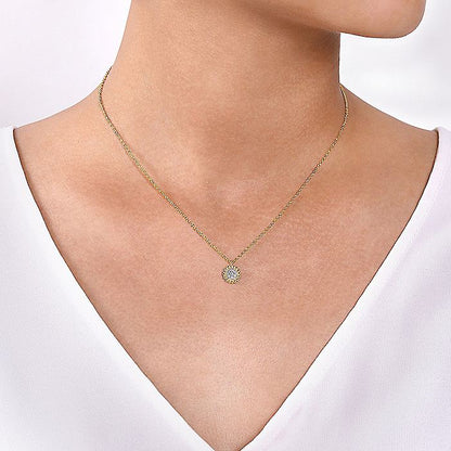 Gabriel & Co. NK6465Y45JJ 14K Yellow Gold Round Diamond Cluster Pendant Necklace with Bujukan Frame