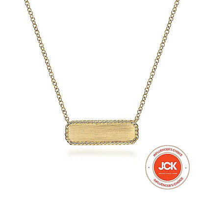 Gabriel & Co. NK6467Y4JJJ 14K Yellow Gold Rectangular ID Pendant Necklace with Twisted Rope Frame