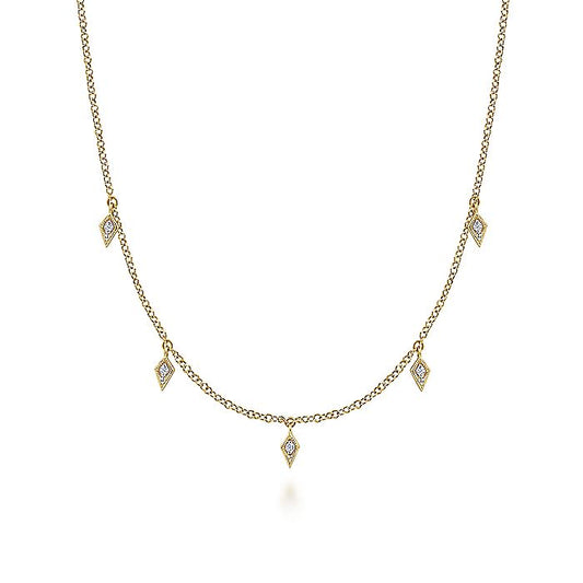 Gabriel & Co. NK6468Y45JJ 14K Yellow Gold Diamond Kite Drop Station Necklace