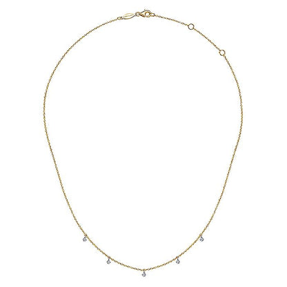 Gabriel & Co. NK6469M45JJ 14K Yellow-White Gold Chain Necklace with Bezel Set Diamond Drops