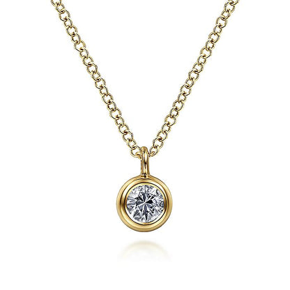 Gabriel & Co. NK6472Y4JWS 14K Yellow Gold Round Bezel Set White Sapphire Pendant Necklace