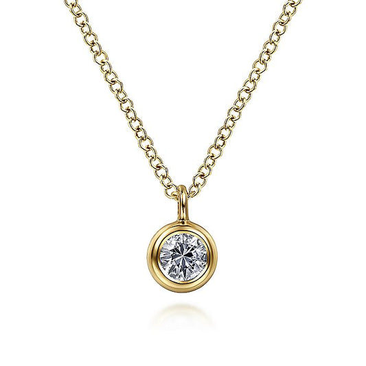 Gabriel & Co. NK6472Y4JWS 14K Yellow Gold Round Bezel Set White Sapphire Pendant Necklace