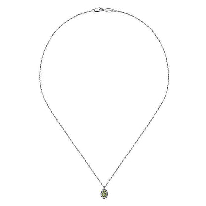 Gabriel & Co. NK647W45PE 18 inch 14K White Gold Peridot and Diamond Halo Drop Necklace