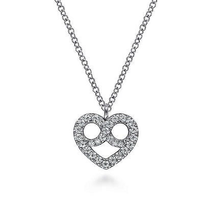 Gabriel & Co. NK6488W45JJ 14K White Gold Diamond Pavé Pretzel Heart Pendant Necklace