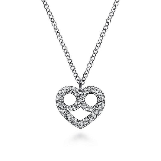 Gabriel & Co. NK6488W45JJ 14K White Gold Diamond Pavé Pretzel Heart Pendant Necklace