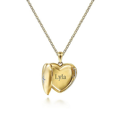 Gabriel & Co. NK6501Y45JJ 14K Yellow Gold Puff Heart Pendant Necklace with Diamond Star