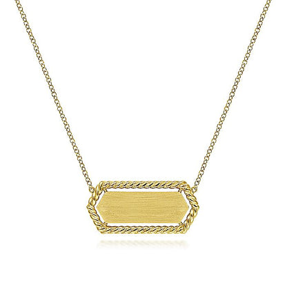 Gabriel & Co. NK6527Y4JJJ 14K Yellow Gold Hexagonal Rectangle ID Necklace with Twisted Rope Frame