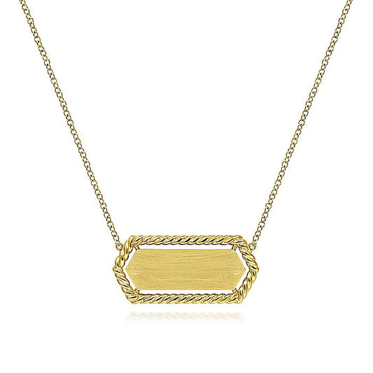 Gabriel & Co. NK6527Y4JJJ 14K Yellow Gold Hexagonal Rectangle ID Necklace with Twisted Rope Frame