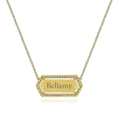 Gabriel & Co. NK6527Y4JJJ 14K Yellow Gold Hexagonal Rectangle ID Necklace with Twisted Rope Frame