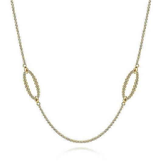 Gabriel & Co. NK6546Y4JJJ 32 inch 14K Yellow Gold Bujukan Bead Oval Station Necklace