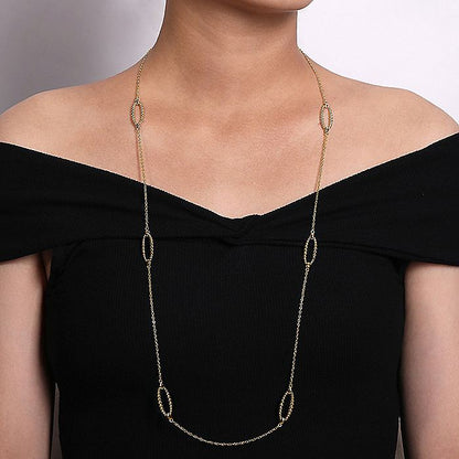 Gabriel & Co. NK6546Y4JJJ 32 inch 14K Yellow Gold Bujukan Bead Oval Station Necklace