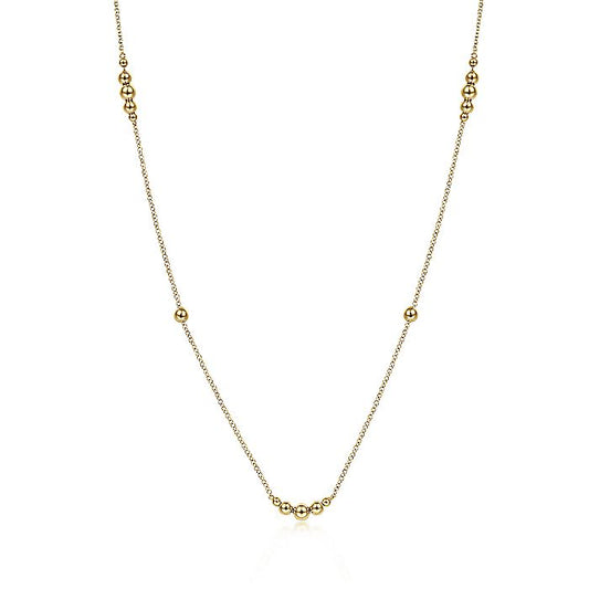Gabriel & Co. NK6573-28Y4JJJ 28 inch 14K Yellow Gold Graduating Bujukan Bead Station Necklace