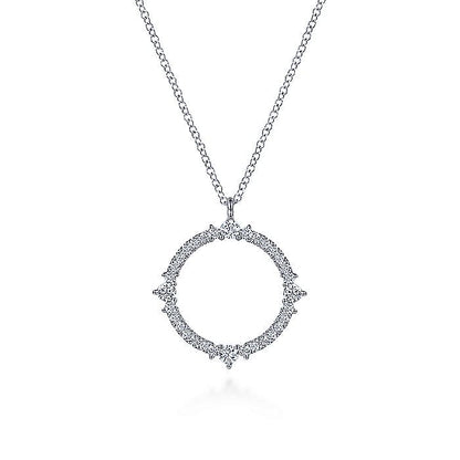Gabriel & Co. NK6590W45JJ 14K White Gold Round Diamond Circle Pendant Necklace