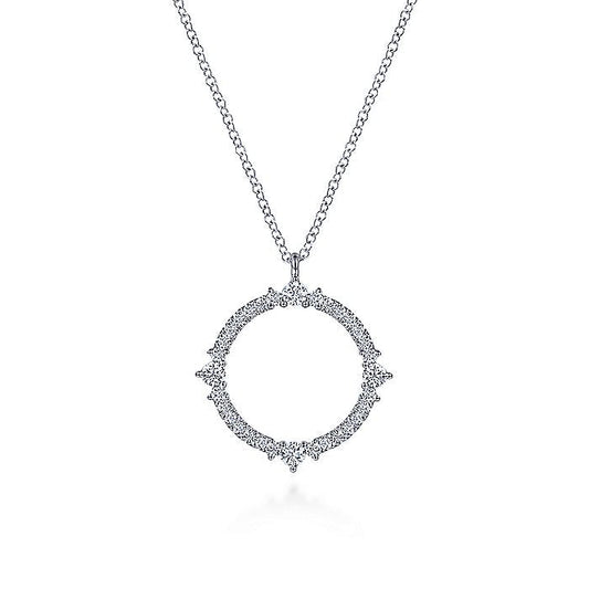 Gabriel & Co. NK6590W45JJ 14K White Gold Round Diamond Circle Pendant Necklace