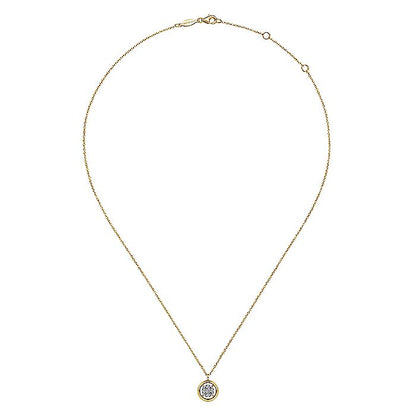 Gabriel & Co. NK6615Y45JJ 14K Yellow Gold Round Pavé Diamond Floating Pendant Necklace with Wide Border