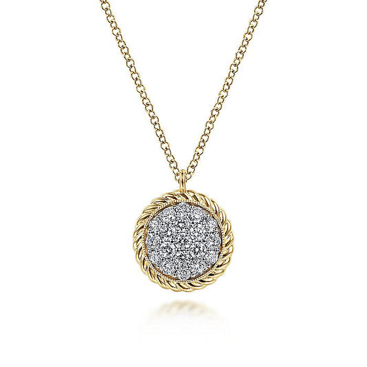 Gabriel & Co. NK6623Y45JJ 14K Yellow Gold Diamond Pave' twisted Rope Halo Necklace
