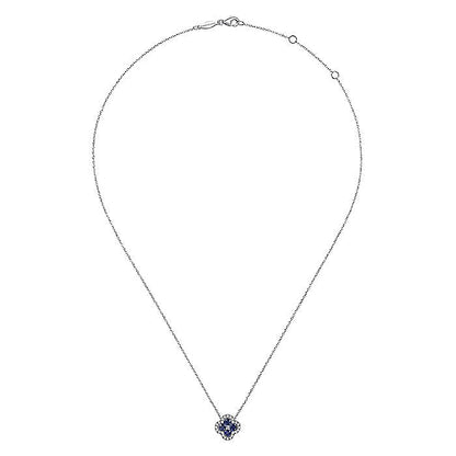 Gabriel & Co. NK6630W45SA 14K White Gold Diamond & Sapphire Pendant Necklace