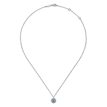 Gabriel & Co. NK6631W45BT 14K White Gold Round Blue Topaz and Diamond Halo Pendant Necklace