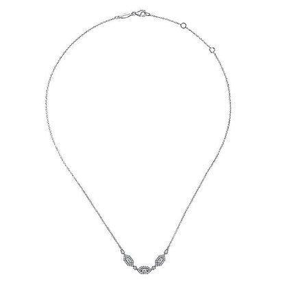 Gabriel & Co. NK6646W44JJ 14K White Gold Baguette and Round Hexagonal Station Diamond Necklace