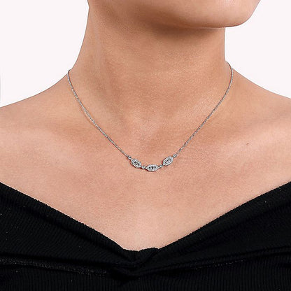 Gabriel & Co. NK6646W44JJ 14K White Gold Baguette and Round Hexagonal Station Diamond Necklace