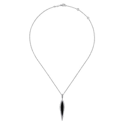 Gabriel & Co. NK6651W45OX 14K White Gold Diamond and Onyx Pendant Necklace