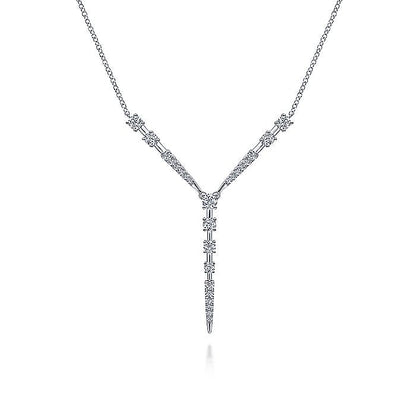 Gabriel & Co. NK6654W45JJ 14K White Gold Diamond Station Y Necklace