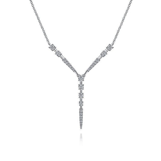 Gabriel & Co. NK6654W45JJ 14K White Gold Diamond Station Y Necklace