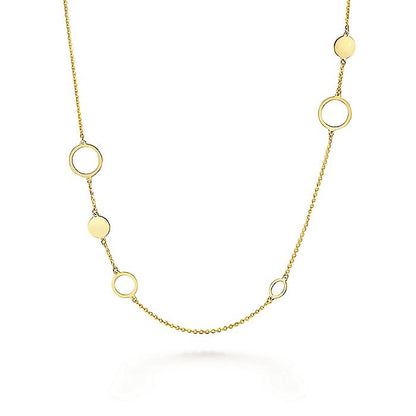 Gabriel & Co. NK6720Y4JJJ 32 Inch 14K Yellow Gold Circle and Disc Station Necklace