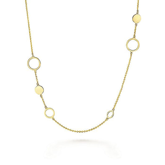Gabriel & Co. NK6720Y4JJJ 32 Inch 14K Yellow Gold Circle and Disc Station Necklace