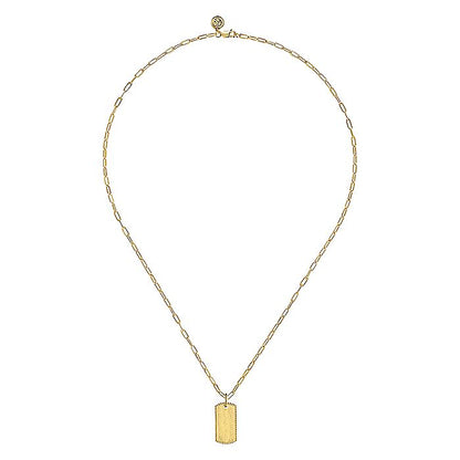 Gabriel & Co. NK6845-18Y4JJJ 18 Inch 14K Yellow Gold Dog Tag Pendant Hollow Chain Necklace