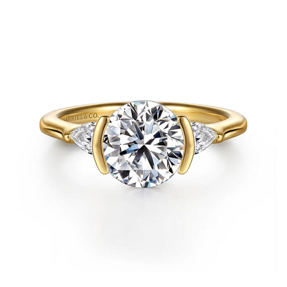 14K Yellow Gold Half Bezel Round Three Stone Diamond Engagement Ring test