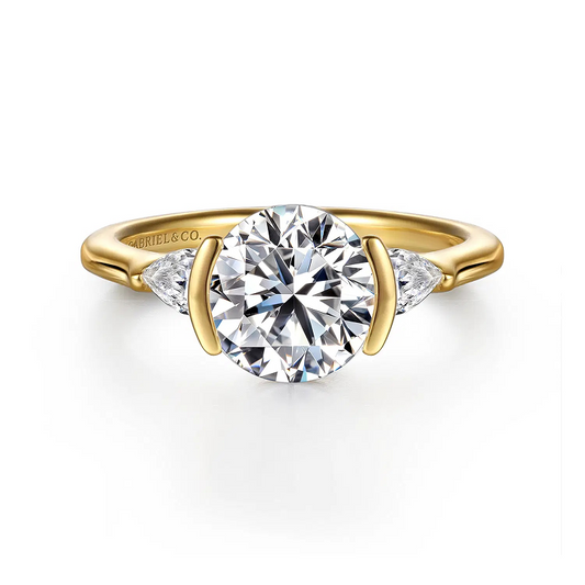 14K Yellow Gold Half Bezel Round Three Stone Diamond Engagement Ring test