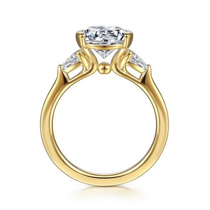 14K Yellow Gold Half Bezel Round Three Stone Diamond Engagement Ring test