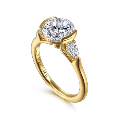 14K Yellow Gold Half Bezel Round Three Stone Diamond Engagement Ring test