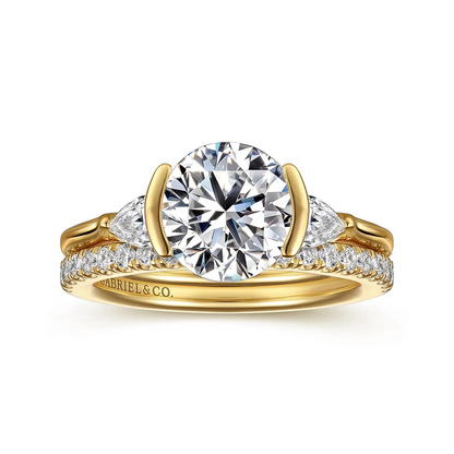 14K Yellow Gold Half Bezel Round Three Stone Diamond Engagement Ring test