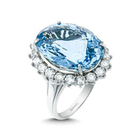 Aquamarine Halo Ring in Platinum with Diamonds - Simon G. Jewelry