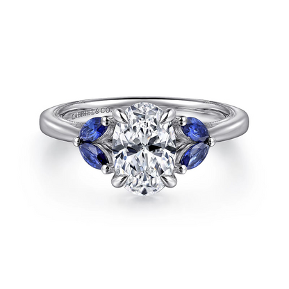 Gabriel & Co | Dani - 14K White Gold Oval Diamond and Sapphire Engagement Ring