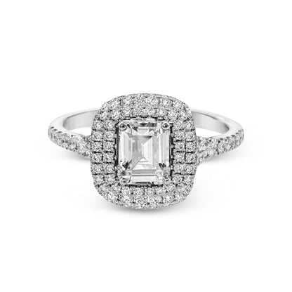 Emerald-Cut Double-Halo Engagement Ring In 18k Gold With Diamonds