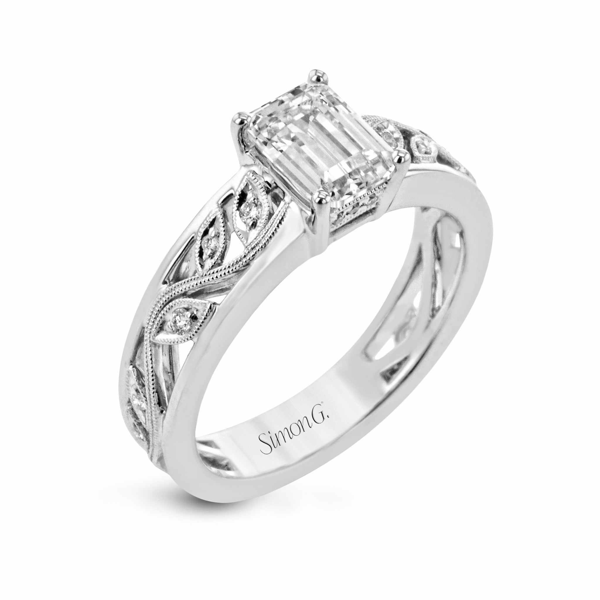 Emerald-Cut Engagement Ring In 18k Gold With Diamonds – Gold and Gems ...