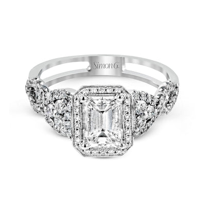 Emerald-Cut Halo Engagement Ring In 18k Gold With Diamonds