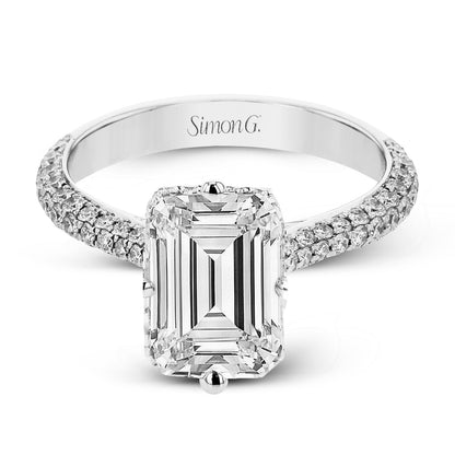 Emerald-Cut Hidden Halo Engagement Ring In 18k Gold With Diamonds