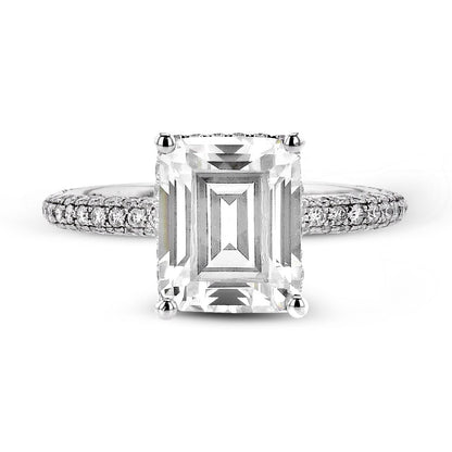 Emerald-Cut Hidden Halo Engagement Ring In 18k Gold With Diamonds