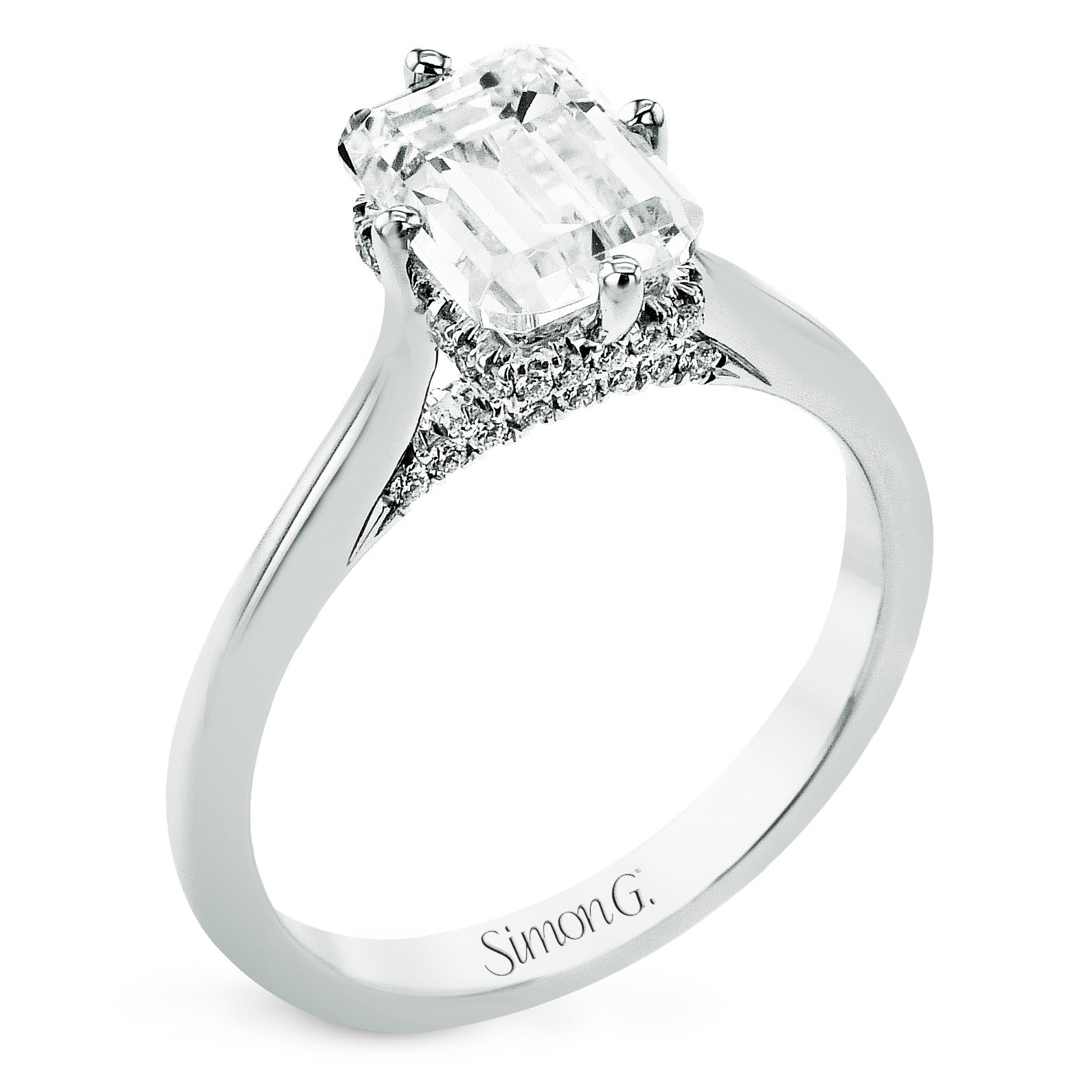 Emerald-Cut Hidden Halo Engagement Ring In 18k Gold With Diamonds ...