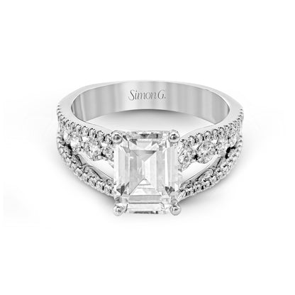 Emerald-Cut Split-Shank Engagement Ring In 18k Gold With Diamonds